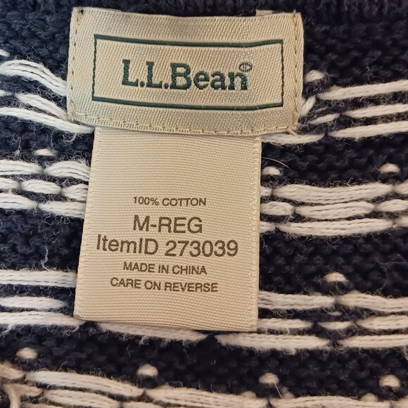 L.L. Bean, 100% Cotton, Nordic Fair Isle Sweater, 1/4 Zip, Black/White, Med.-Reg - Picture 2 of 16